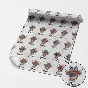 Patriotic Highland Cow Wrapping Paper Roll Merica USA Flag Farmer Gift