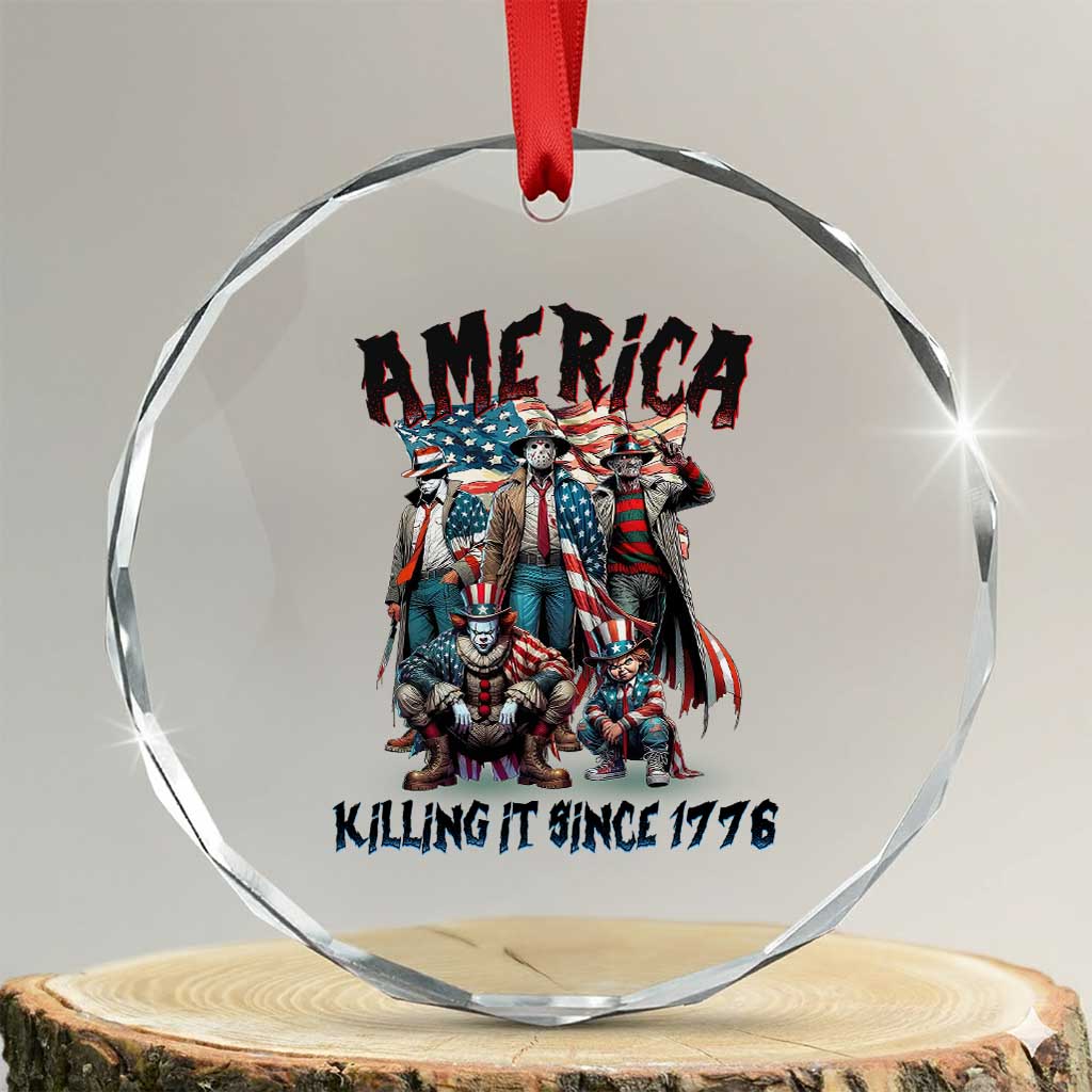 Patriotic Horror Mashup Crystal Glass Ornament America Killing It Since 1776 TS02 Transparent Glass 3'' Circle Print Your Wear