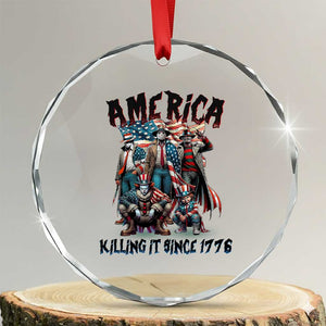 Patriotic Horror Mashup Crystal Glass Ornament America Killing It Since 1776 TS02 Transparent Glass 3'' Circle Print Your Wear