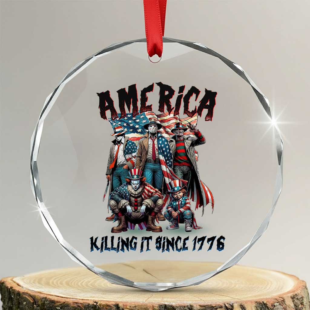 Patriotic Horror Mashup Crystal Glass Ornament America Killing It Since 1776 TS02 Transparent Glass 3'' Circle Print Your Wear
