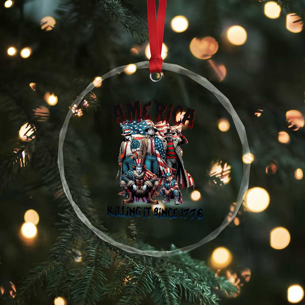 Patriotic Horror Mashup Crystal Glass Ornament America Killing It Since 1776 TS02 Print Your Wear