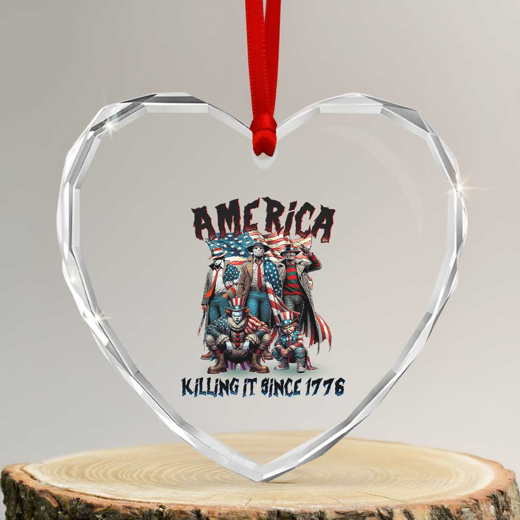 Patriotic Horror Mashup Heart Crystal Glass Ornament America Killing It Since 1776 TS02 Transparent Glass 3'' Heart Print Your Wear