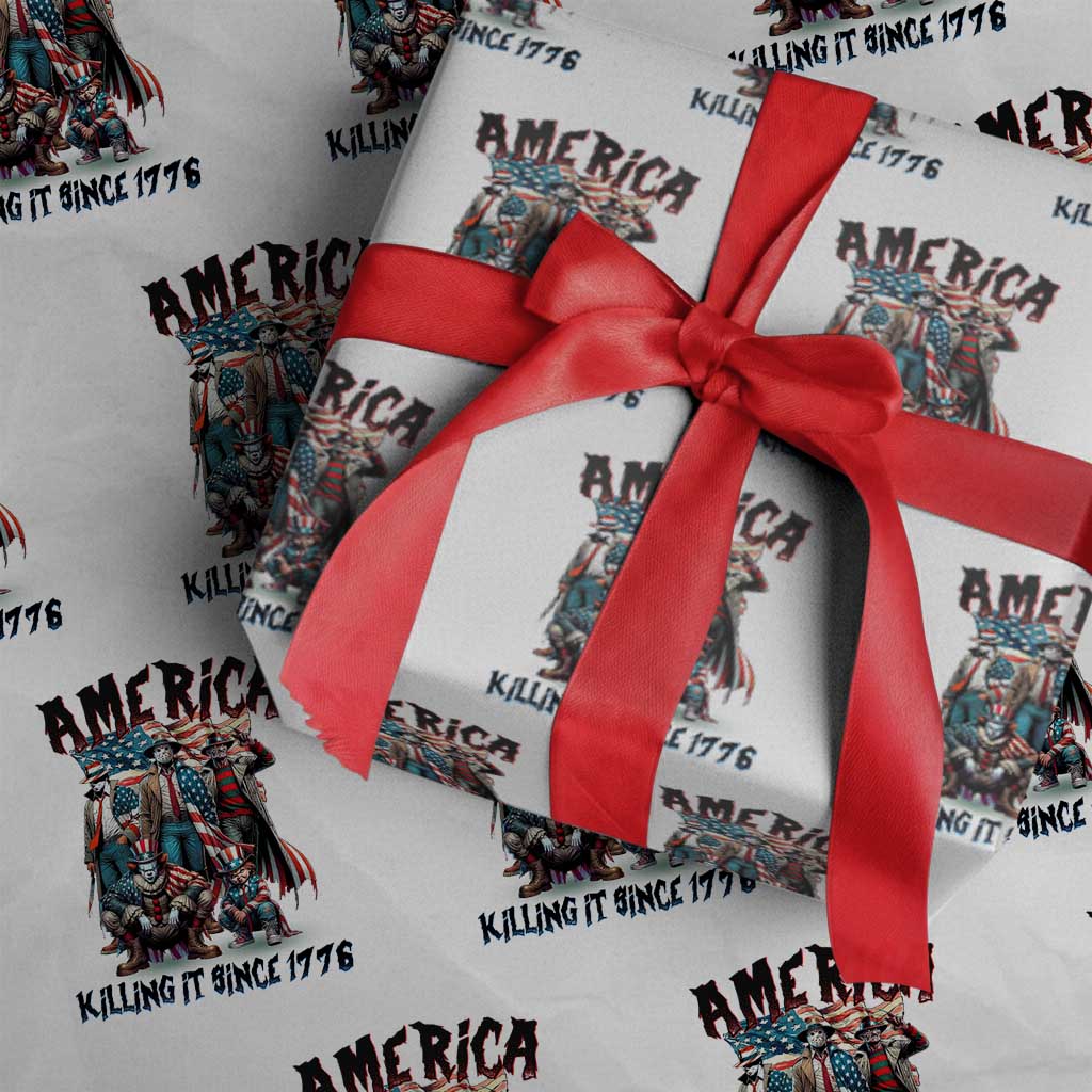 Patriotic Horror Mashup Wrapping Paper Roll America Killing It Since 1776 TS02 White Print Your Wear