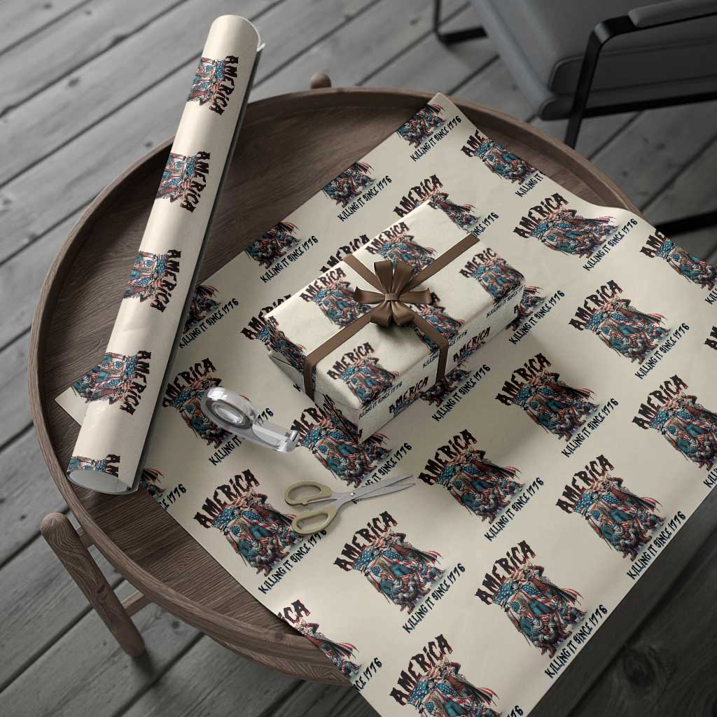 Patriotic Horror Mashup Wrapping Paper Roll America Killing It Since 1776 TS02 Beige Print Your Wear