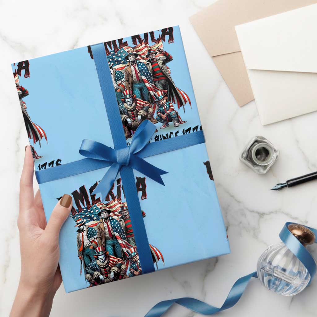 Patriotic Horror Mashup Wrapping Paper Roll America Killing It Since 1776 TS02 Light Blue Print Your Wear