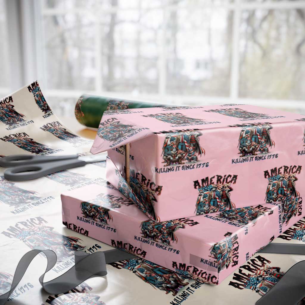 Patriotic Horror Mashup Wrapping Paper Roll America Killing It Since 1776 TS02 Light Pink Print Your Wear