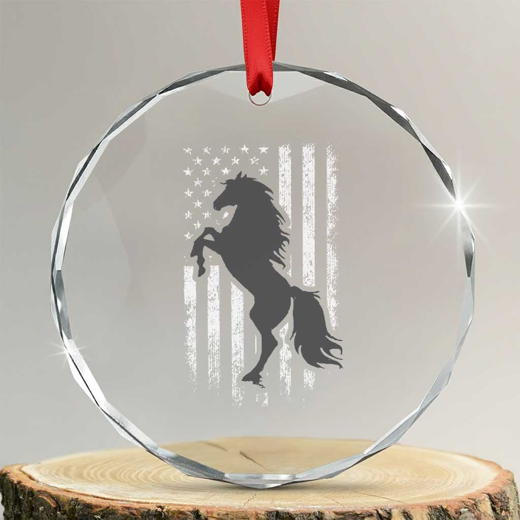 Patriotic Horse American Flag Crystal Glass Ornament Horseback Riding Western Farm Vintage Horse TS10 Transparent Glass 3'' Circle Print Your Wear