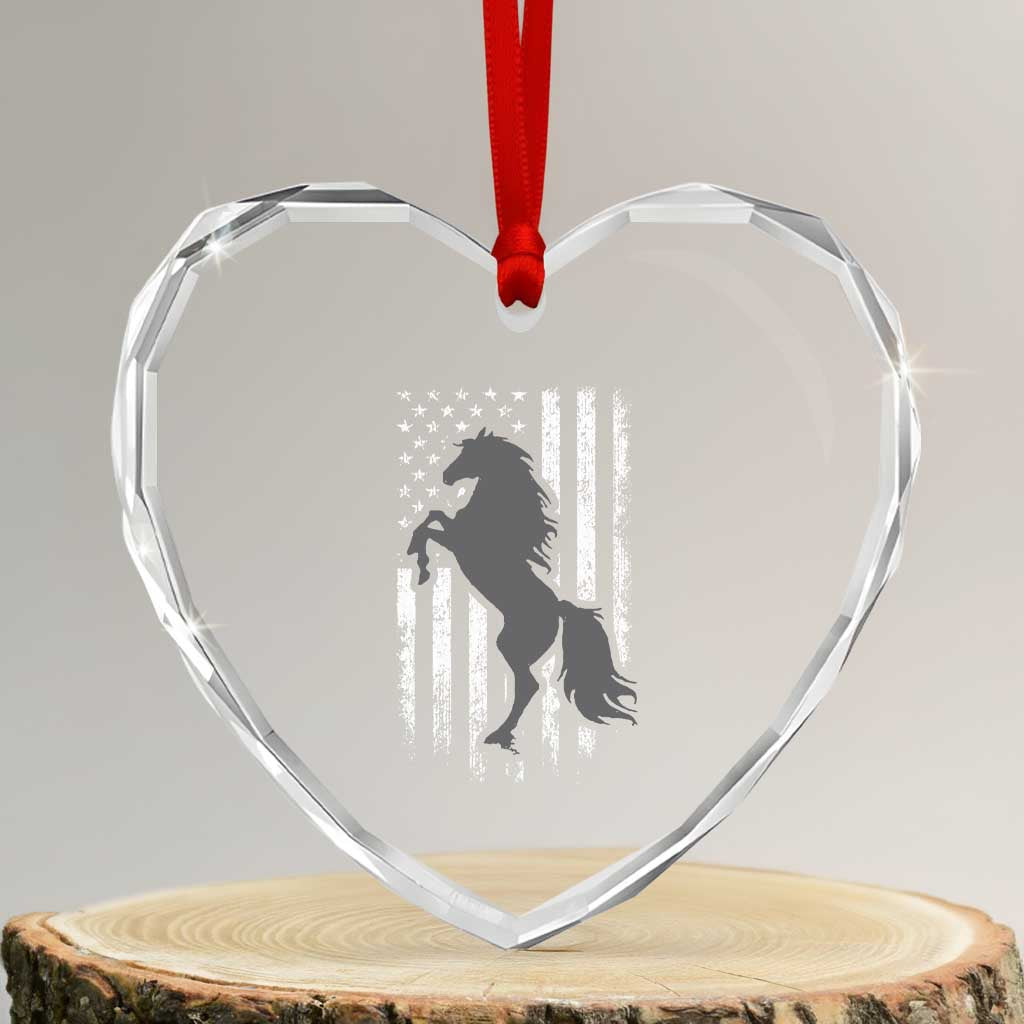 Patriotic Horse American Flag Heart Crystal Glass Ornament Horseback Riding Western Farm Vintage Horse TS10 Transparent Glass 3'' Heart Print Your Wear