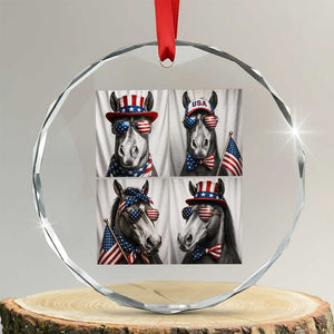 Patriotic Horse Selfie Squad Crystal Glass Ornament USA Flag Red White And Blue Graphic TS12 Transparent Glass 3'' Circle Print Your Wear