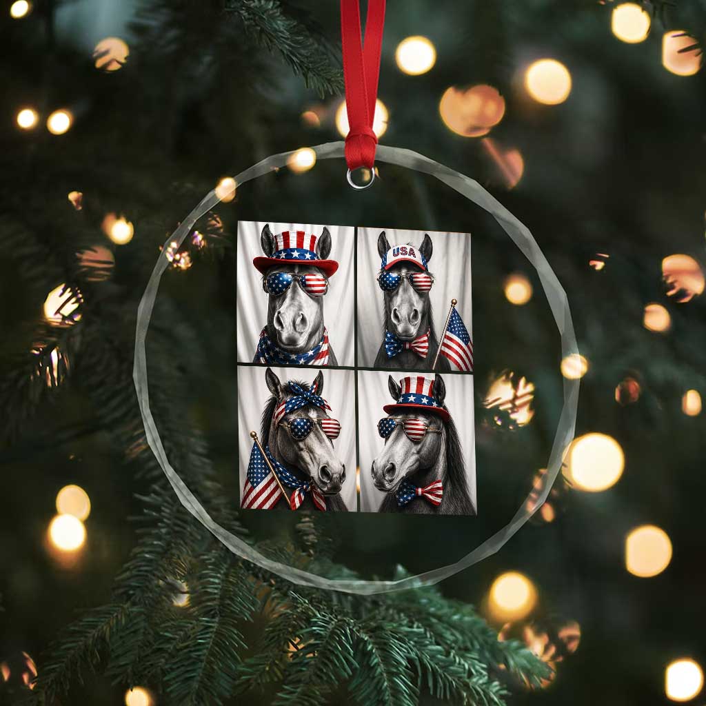 Patriotic Horse Selfie Squad Crystal Glass Ornament USA Flag Red White And Blue Graphic TS12 Print Your Wear
