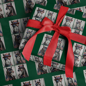 Patriotic Horse Selfie Squad Wrapping Paper Roll USA Flag Red White And Blue Graphic TS12 Green Print Your Wear