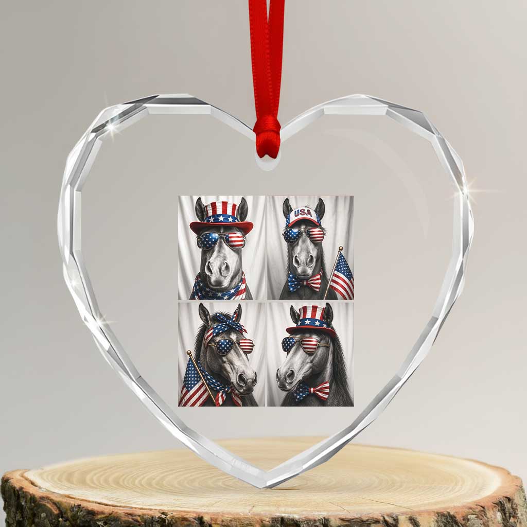 Patriotic Horse Selfie Squad Heart Crystal Glass Ornament USA Flag Red White And Blue Graphic TS12 Transparent Glass 3'' Heart Print Your Wear