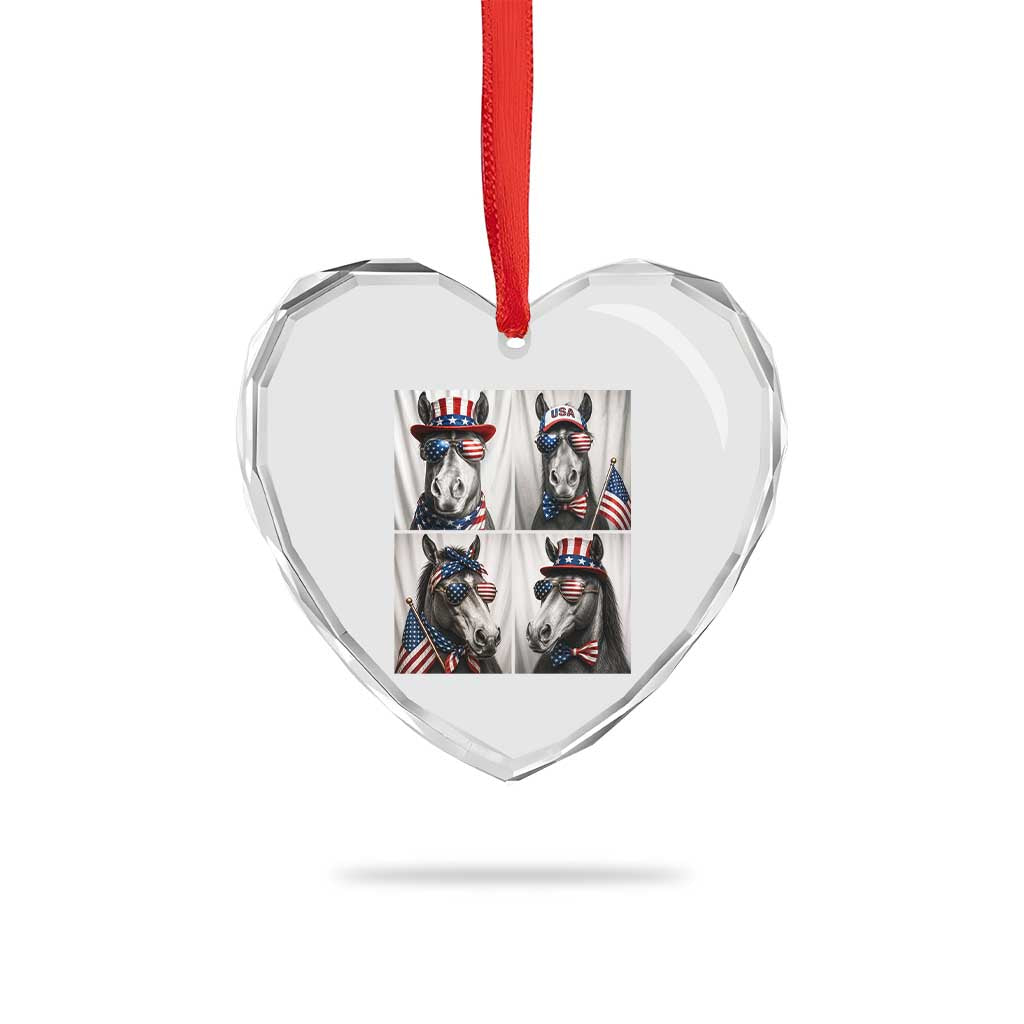 Patriotic Horse Selfie Squad Heart Crystal Glass Ornament USA Flag Red White And Blue Graphic TS12 Print Your Wear
