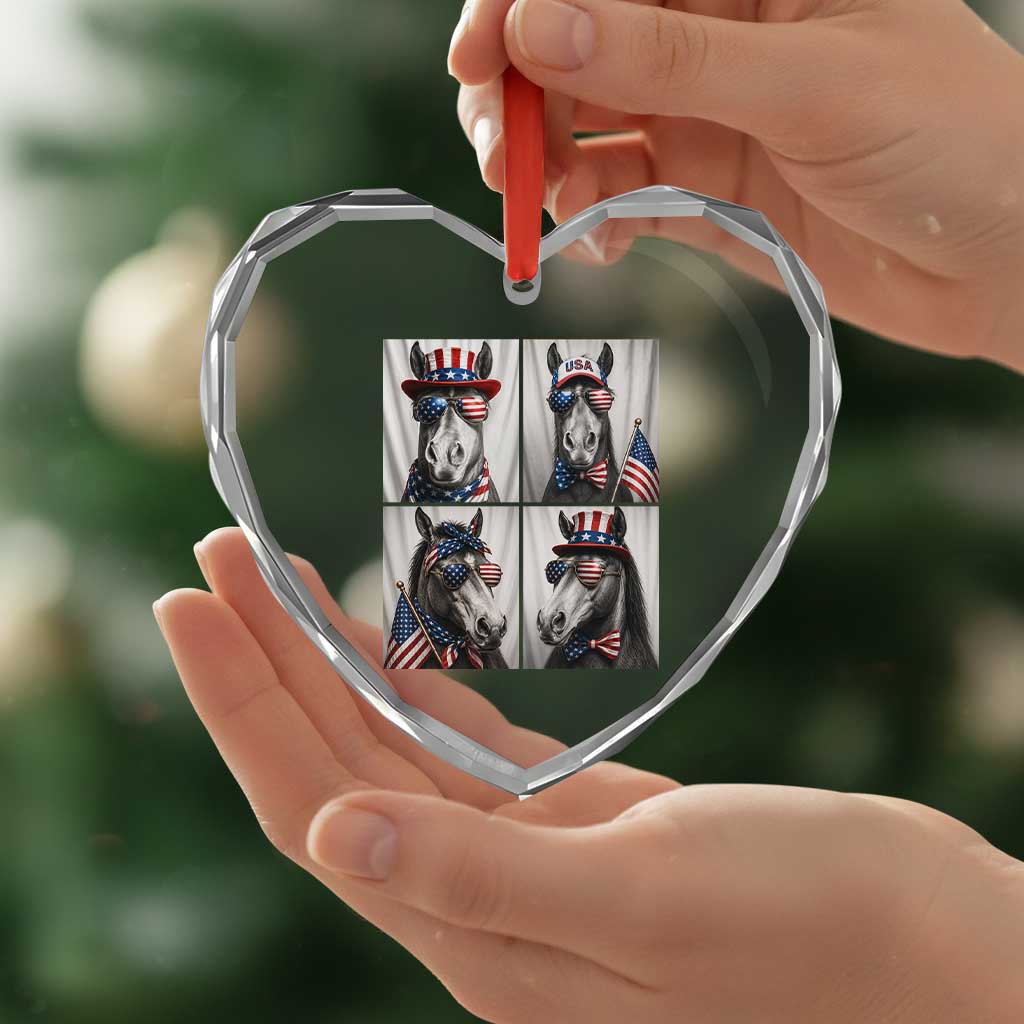 Patriotic Horse Selfie Squad Heart Crystal Glass Ornament USA Flag Red White And Blue Graphic TS12 Print Your Wear