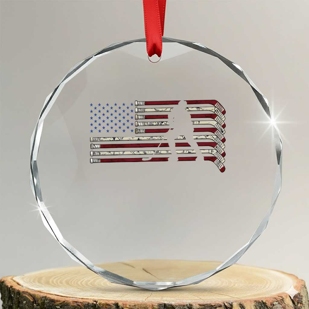 Patriotic Ice Hockey Sticks American Flag Crystal Glass Ornament TS14 Transparent Glass 3'' Circle Print Your Wear
