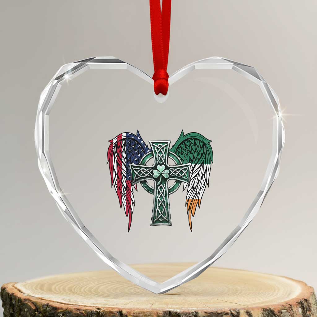 Patriotic Irish American Cross Heart Crystal Glass Ornament St Patricks Day Religious Gift TS12 Transparent Glass 3'' Heart Print Your Wear