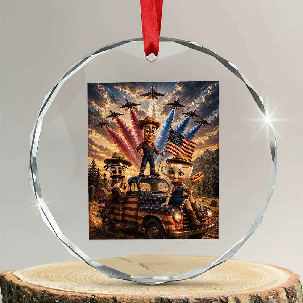 Patriotic Italian Brainrot Farmer Meme Crystal Glass Ornament Funny USA Freedom Jet Fighter Graphic TS12 Transparent Glass 3'' Circle Print Your Wear