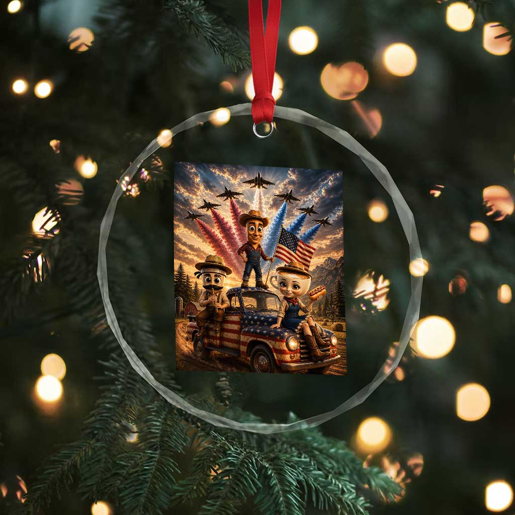 Patriotic Italian Brainrot Farmer Meme Crystal Glass Ornament Funny USA Freedom Jet Fighter Graphic