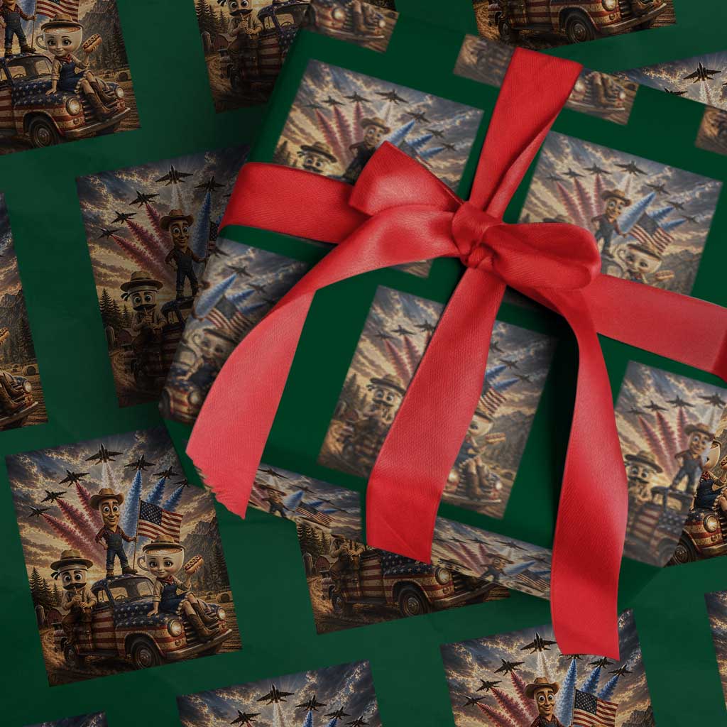 Patriotic Italian Brainrot Farmer Meme Wrapping Paper Roll Funny USA Freedom Jet Fighter Graphic TS12 Green Print Your Wear