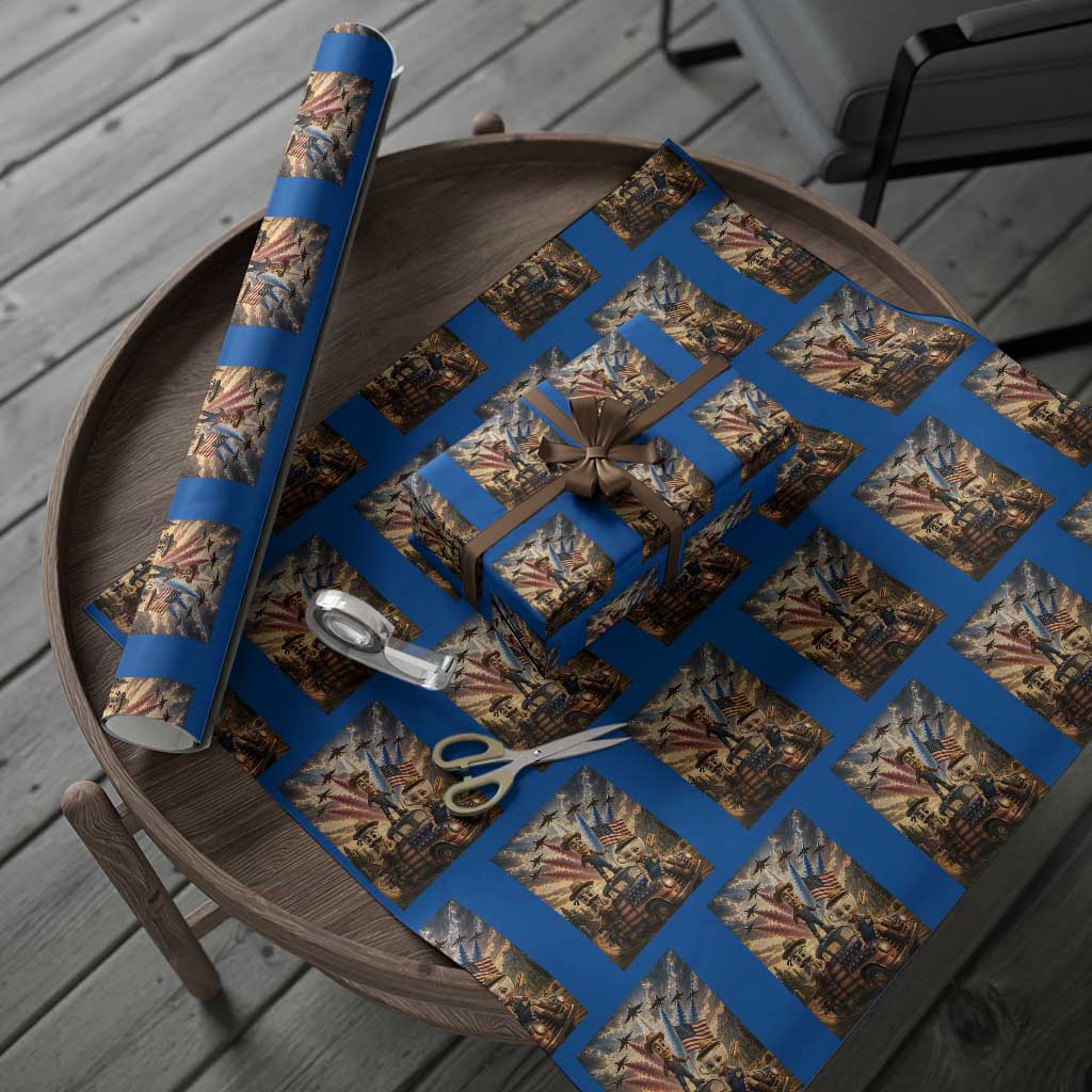 Patriotic Italian Brainrot Farmer Meme Wrapping Paper Roll Funny USA Freedom Jet Fighter Graphic