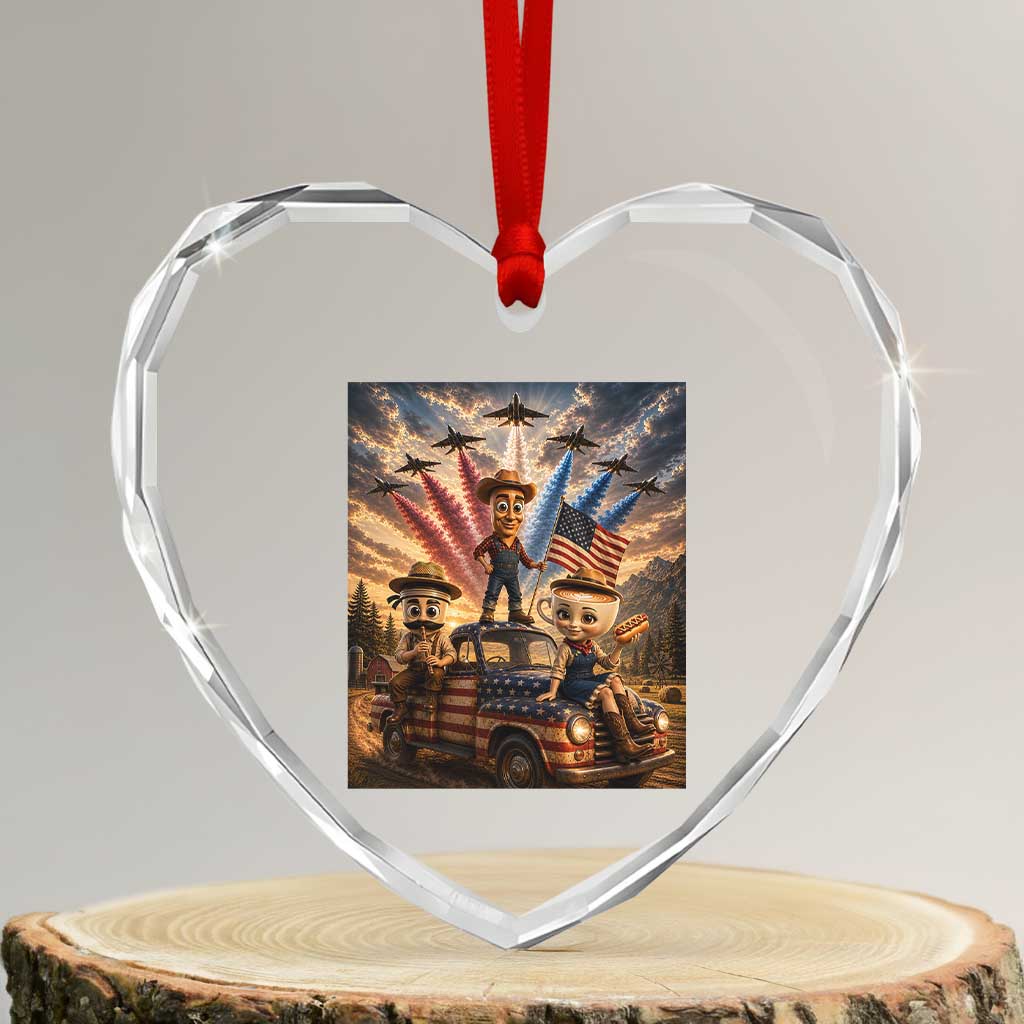 Patriotic Italian Brainrot Farmer Meme Heart Crystal Glass Ornament Funny USA Freedom Jet Fighter Graphic