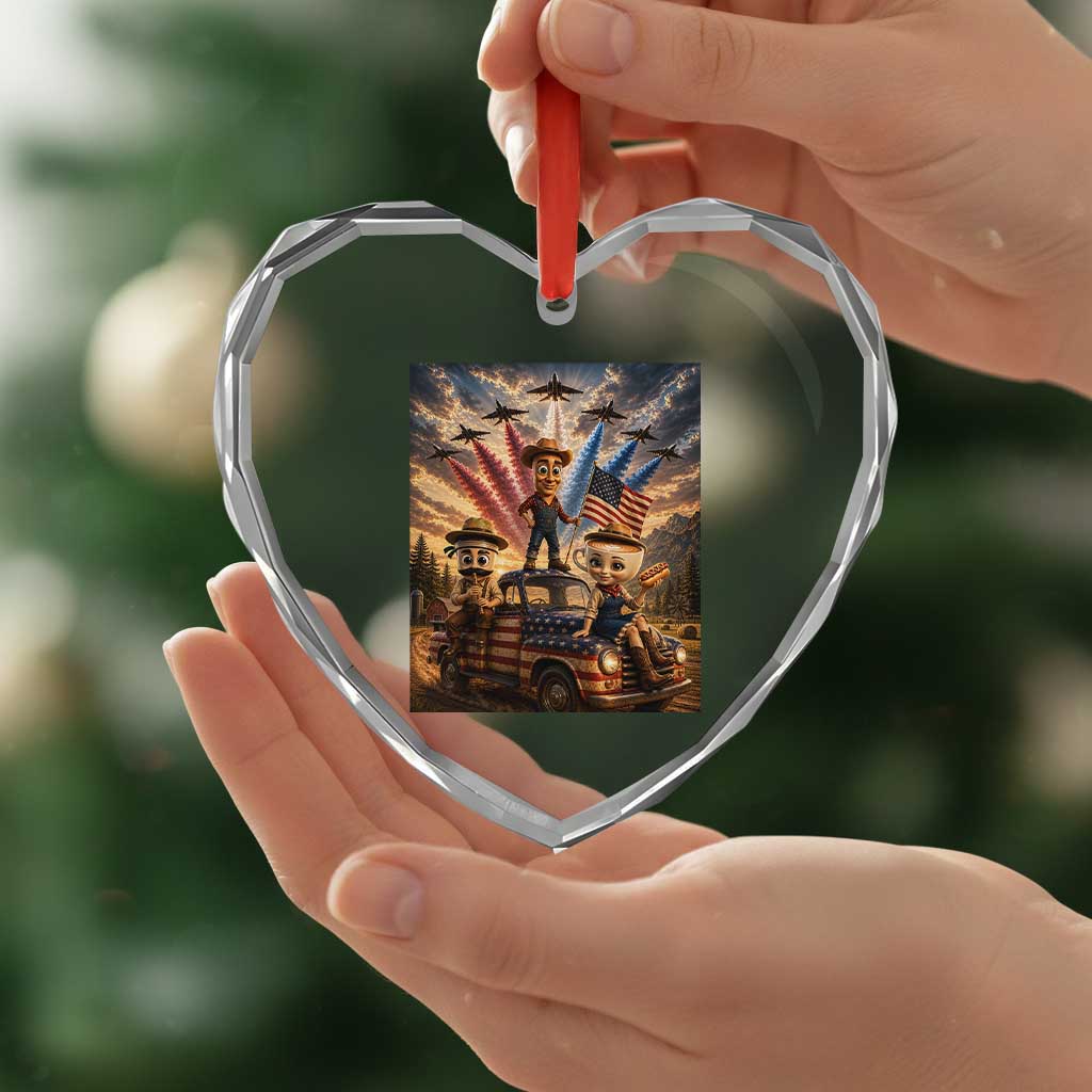 Patriotic Italian Brainrot Farmer Meme Heart Crystal Glass Ornament Funny USA Freedom Jet Fighter Graphic