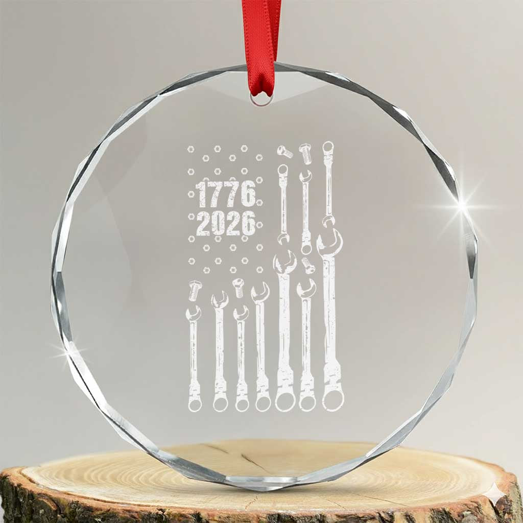 Patriotic Mechanic Gift Crystal Glass Ornament American Flag Automotive Lover TS12 Transparent Glass 3'' Circle Print Your Wear