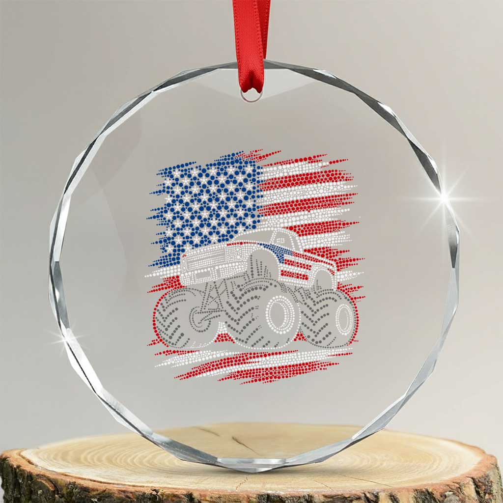 Patriotic Monster Truck Polka Dot Crystal Glass Ornament Dot Day Gift TS12 Transparent Glass 3'' Circle Print Your Wear