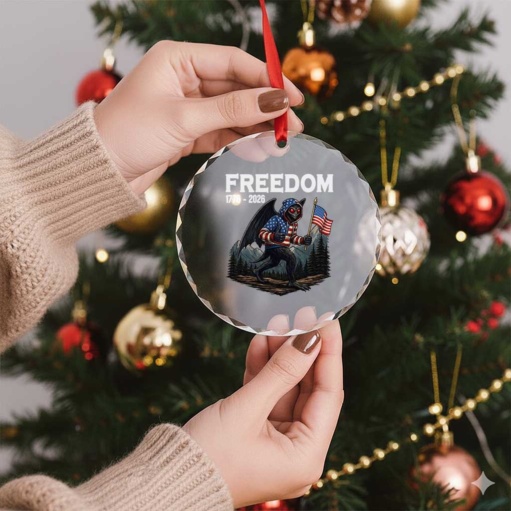 Patriotic Mothman Lover Crystal Glass Ornament Funny USA 250 Anniversary Gift TS12 Print Your Wear