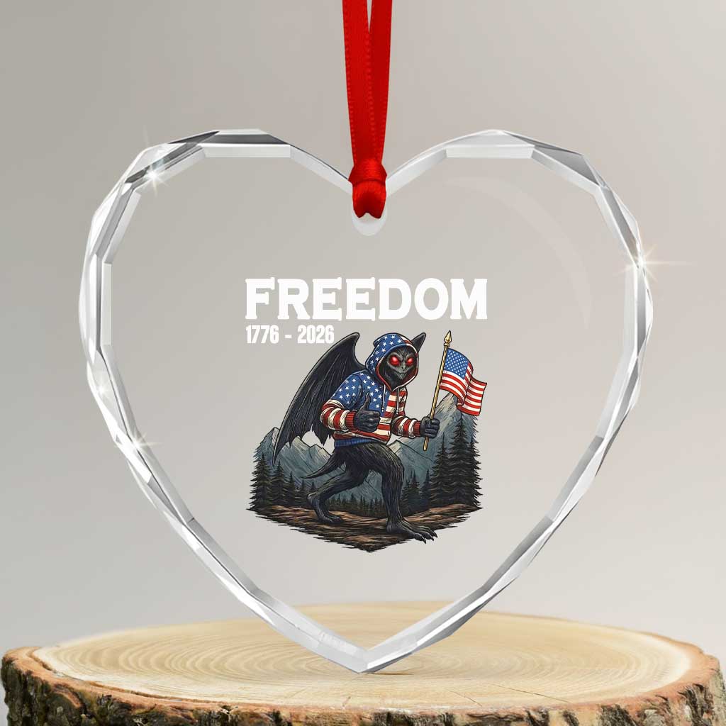 Patriotic Mothman Lover Heart Crystal Glass Ornament Funny USA 250 Anniversary Gift TS12 Transparent Glass 3'' Heart Print Your Wear