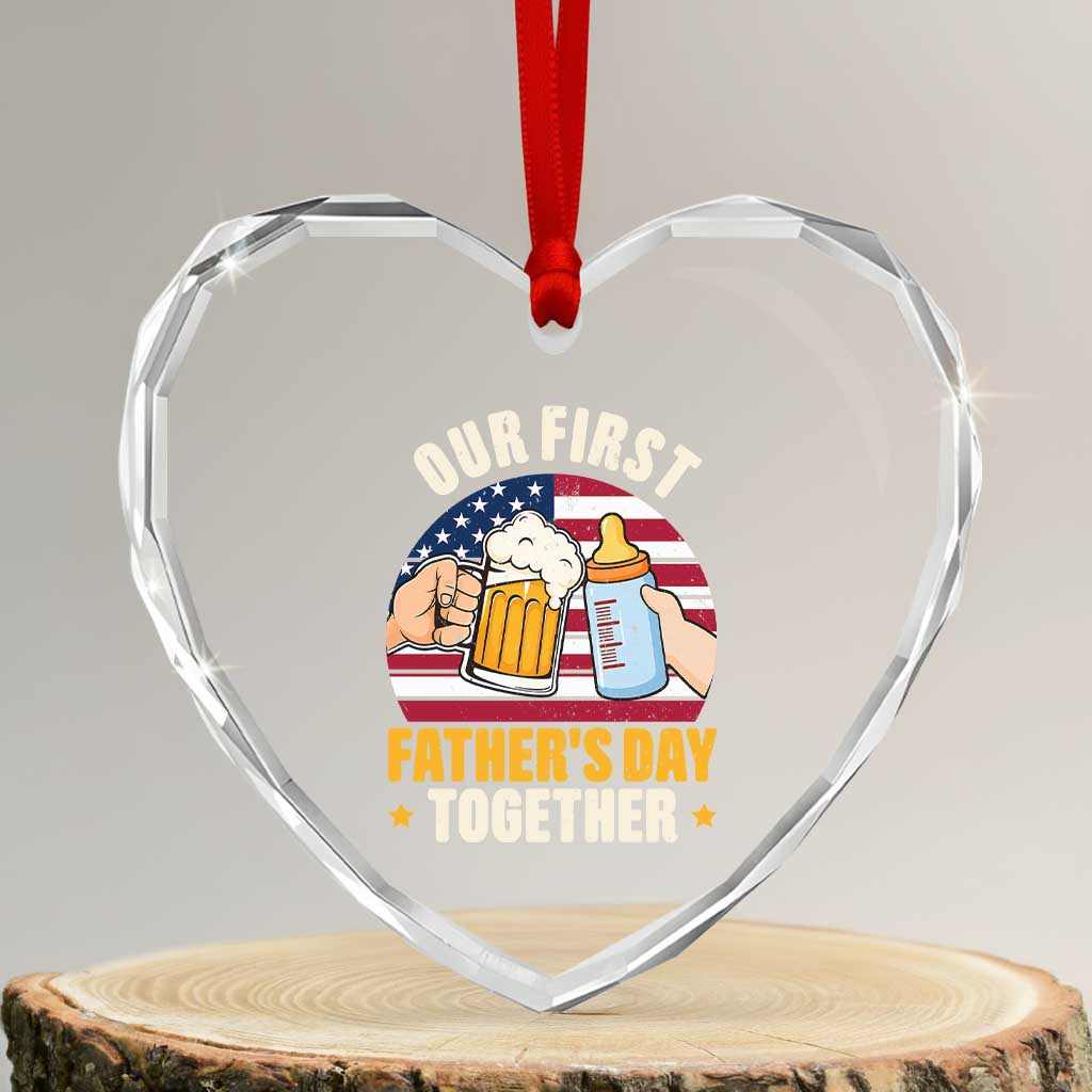 Patriotic Our First Fathers Day Together Heart Crystal Glass Ornament Gift For New Dad TS12 Transparent Glass 3'' Heart Print Your Wear