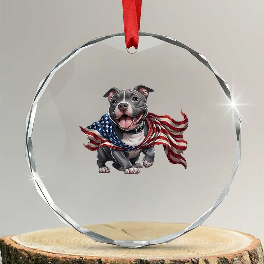 Patriotic Pitbull Dog USA Flag Crystal Glass Ornament 4th Of July Pride TS12 Transparent Glass 3'' Circle Print Your Wear