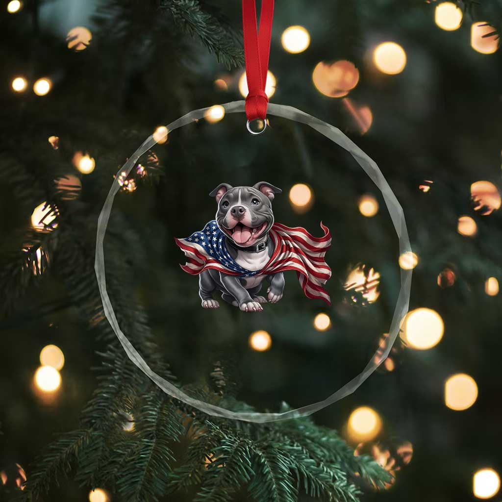 Patriotic Pitbull Dog USA Flag Crystal Glass Ornament 4th Of July Pride TS12 Print Your Wear