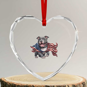 Patriotic Pitbull Dog USA Flag Heart Crystal Glass Ornament 4th Of July Pride