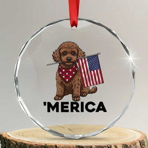 Patriotic Poodle Mom Dad Gift Crystal Glass Ornament Merica 4th Of July TS12 Transparent Glass 3'' Circle Print Your Wear