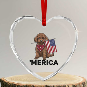 Patriotic Poodle Mom Dad Gift Heart Crystal Glass Ornament Merica 4th Of July