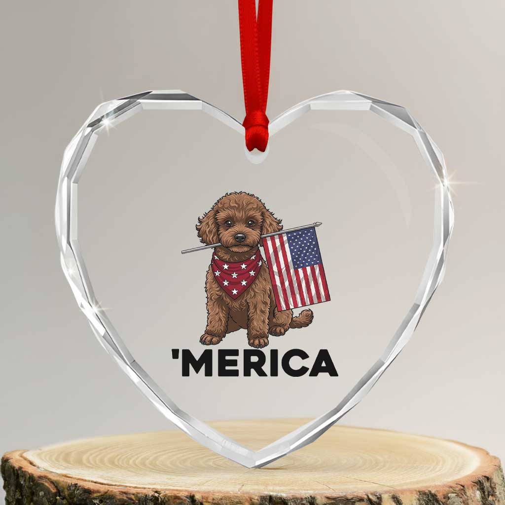 Patriotic Poodle Mom Dad Gift Heart Crystal Glass Ornament Merica 4th Of July TS12 Transparent Glass 3'' Heart Print Your Wear