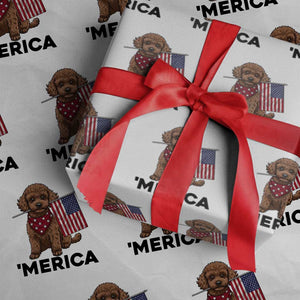 Patriotic Poodle Mom Dad Gift Wrapping Paper Roll Merica 4th Of July