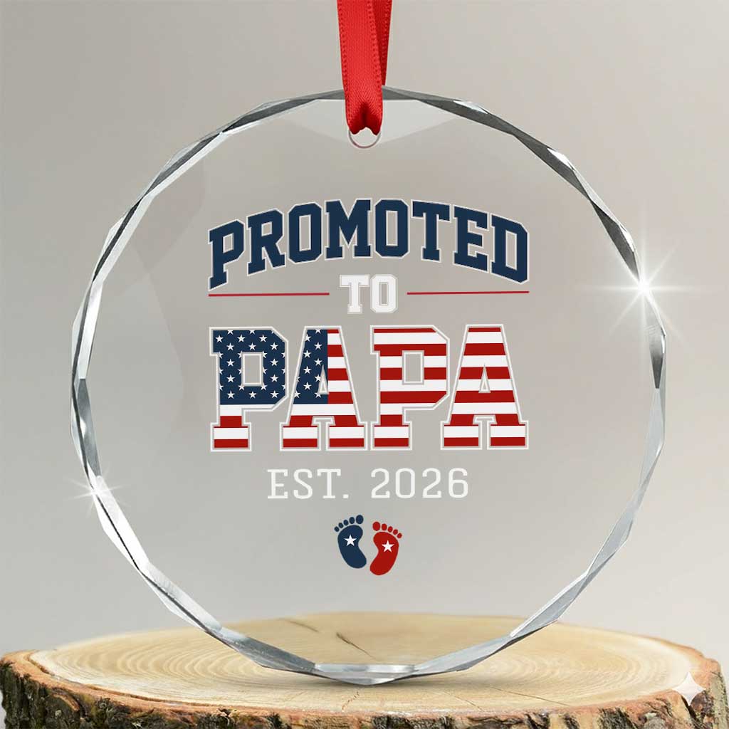 Patriotic Promoted To Dad Est 2026 Crystal Glass Ornament US Flag New Father Gift TS12 Transparent Glass 3'' Circle Print Your Wear