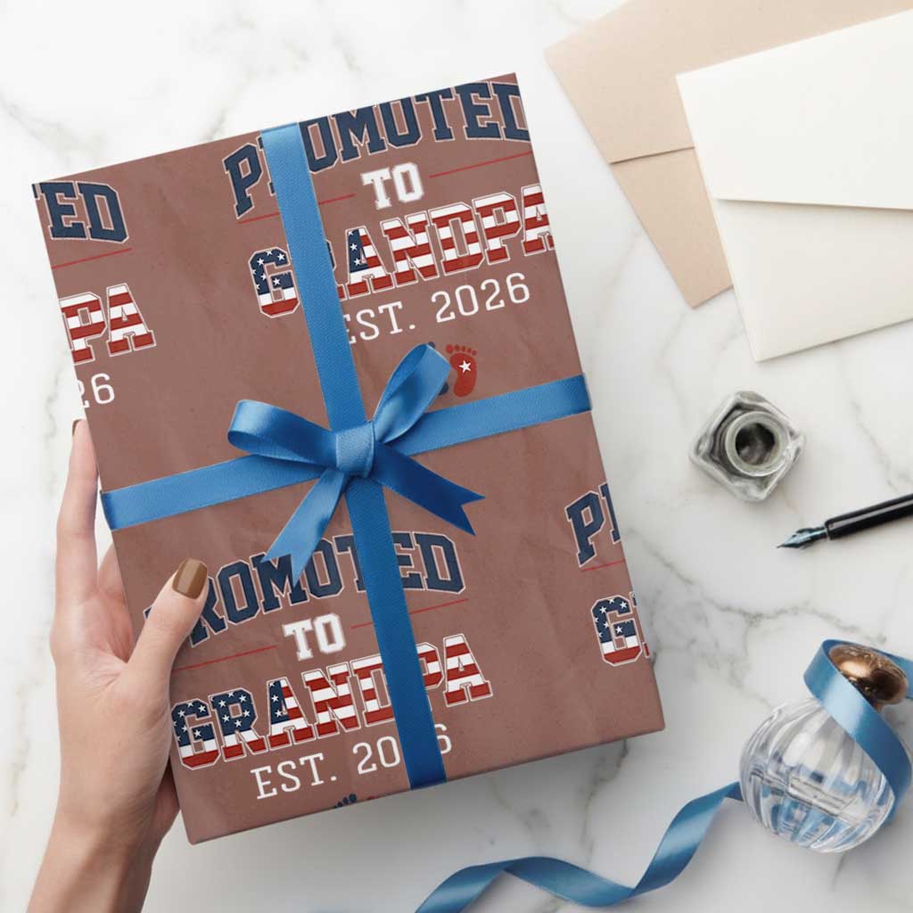 Patriotic Promoted To Grandpa Est 2026 Wrapping Paper Roll US Flag New Father Gift TS12 Mocha Print Your Wear