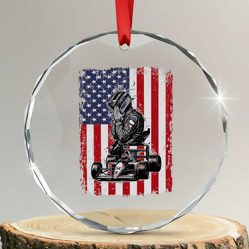Patriotic Racing Car American Flag Race Crystal Glass Ornament TS14 Transparent Glass 3'' Circle Print Your Wear