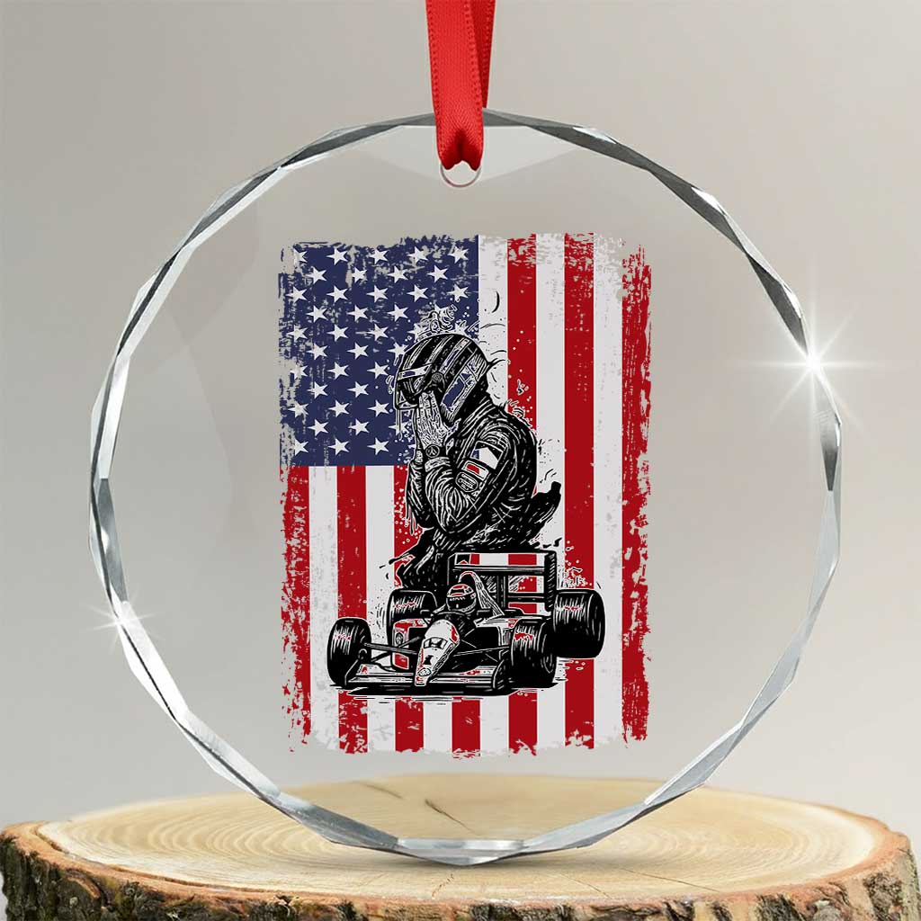 Patriotic Racing Car American Flag Race Crystal Glass Ornament TS14 Transparent Glass 3'' Circle Print Your Wear