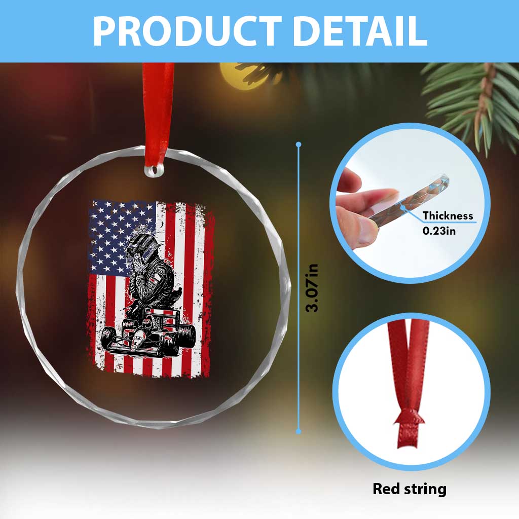 Patriotic Racing Car American Flag Race Crystal Glass Ornament TS14 Print Your Wear