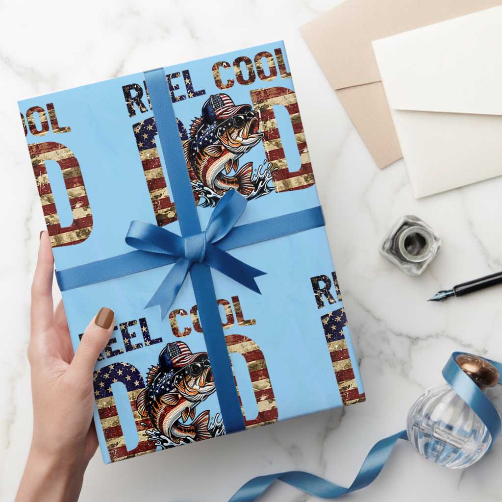 Patriotic Reel Cool Dad Wrapping Paper Roll American Flag Fishing Fathers Day Gift TS12 Light Blue Print Your Wear