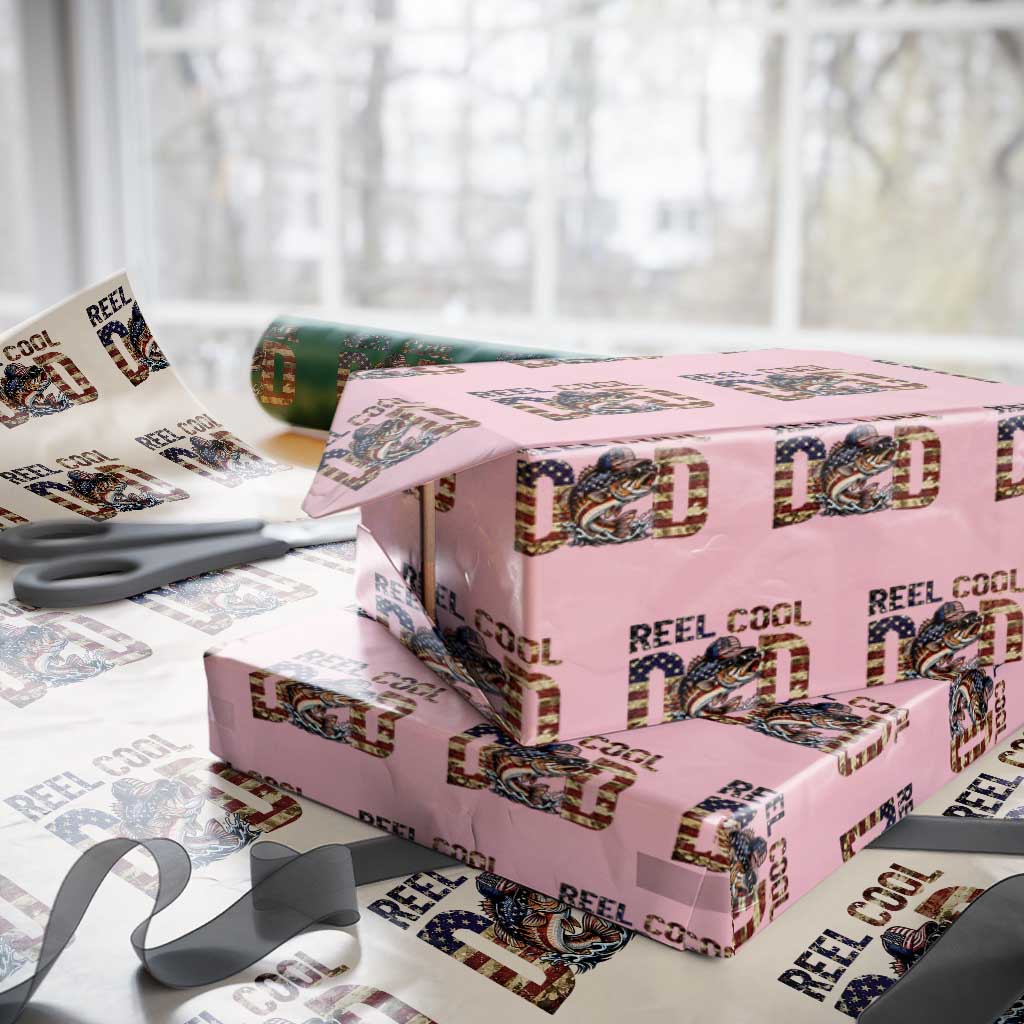 Patriotic Reel Cool Dad Wrapping Paper Roll American Flag Fishing Fathers Day Gift TS12 Light Pink Print Your Wear