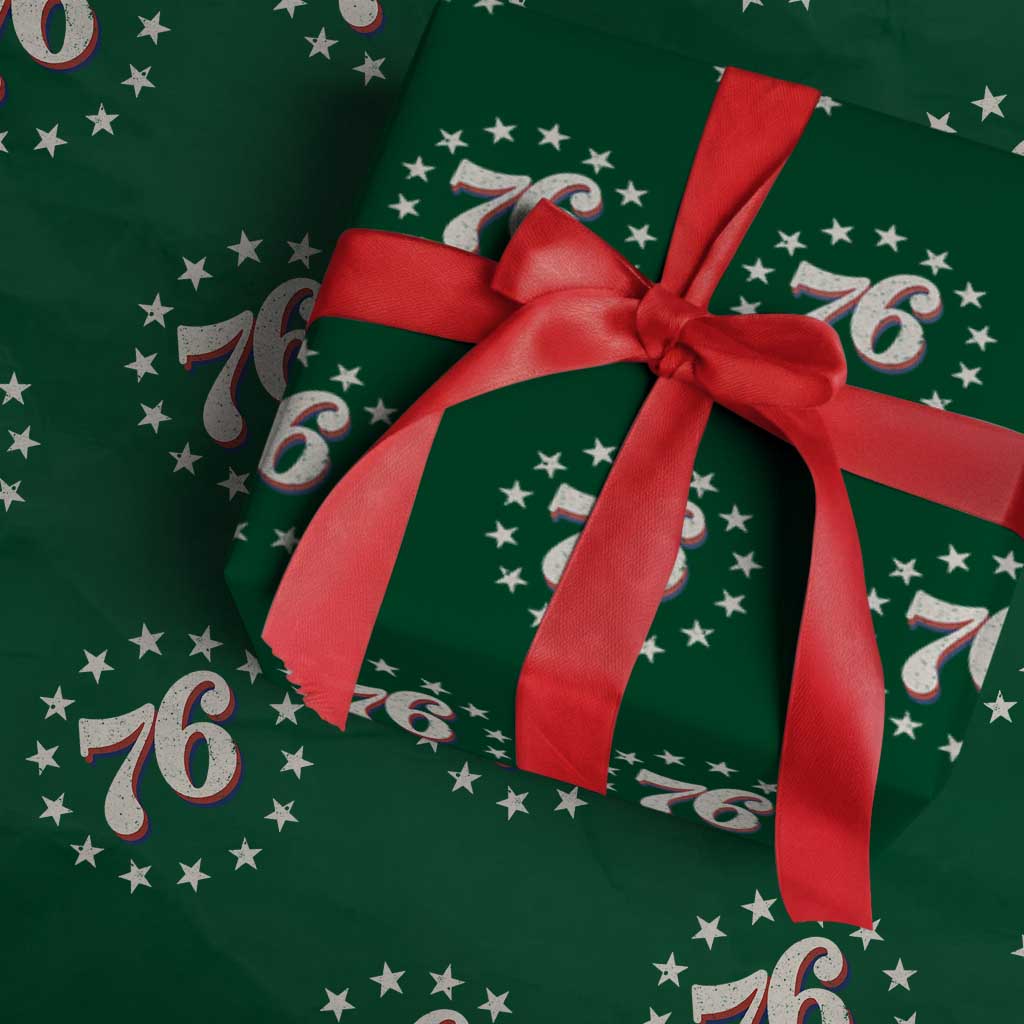 Patriotic Retro 76 American Flag Stars Circle Wrapping Paper Roll 1976 Milestone Birthday Graphic TS02 Green Print Your Wear