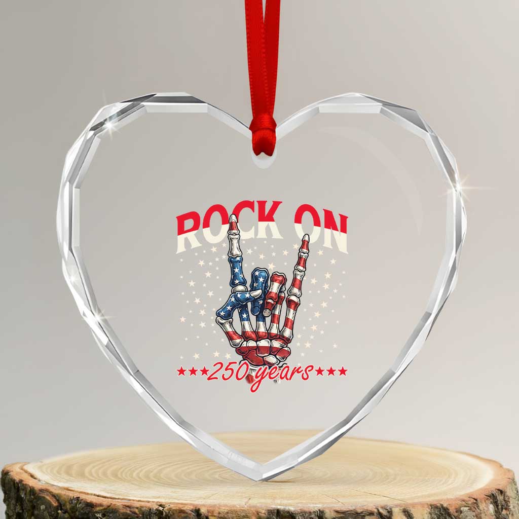Patriotic Rocker Skeleton Hand Heart Crystal Glass Ornament Rock On 250 Years