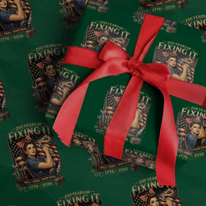 Patriotic Rosie Mechanic Feminist Pride Wrapping Paper Roll 250 Years Of Fixing It TS12 Green Print Your Wear