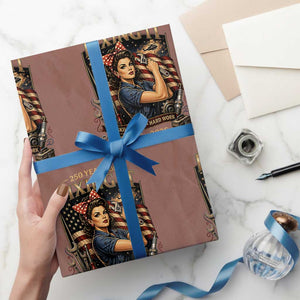 Patriotic Rosie Mechanic Feminist Pride Wrapping Paper Roll 250 Years Of Fixing It TS12 Mocha Print Your Wear