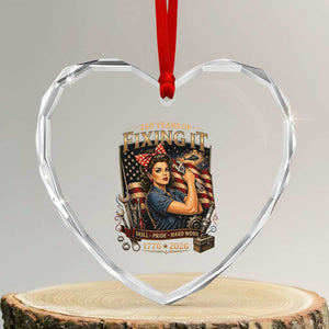 Patriotic Rosie Mechanic Feminist Pride Heart Crystal Glass Ornament 250 Years Of Fixing It TS12 Transparent Glass 3'' Heart Print Your Wear